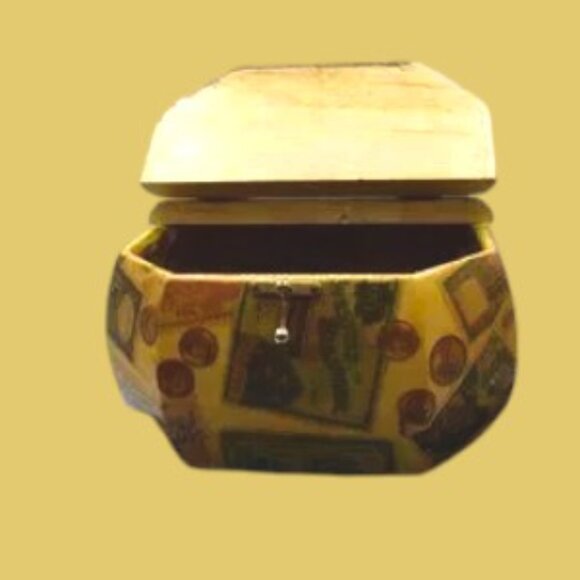 Vintage Mid-Century Decoupage Wood Box Handbag Old Money - Picture 9 of 16